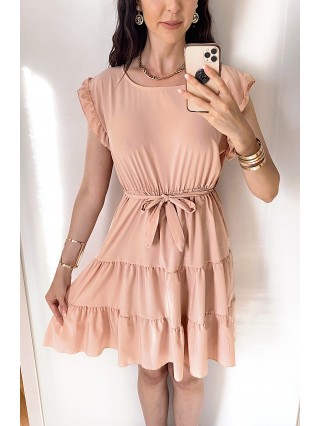 Rochie de zi scurta roz cu volanase la manecute