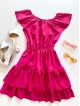 Rochie de zi scurta roz cu volanase pe umeri