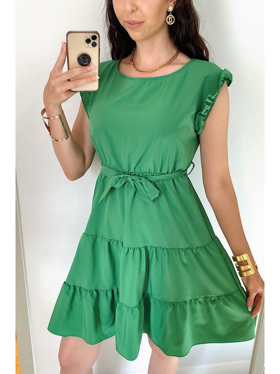 Rochie de zi scurta verde cu volanase la manecute