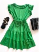 Rochie de zi scurta verde cu volanase la manecute