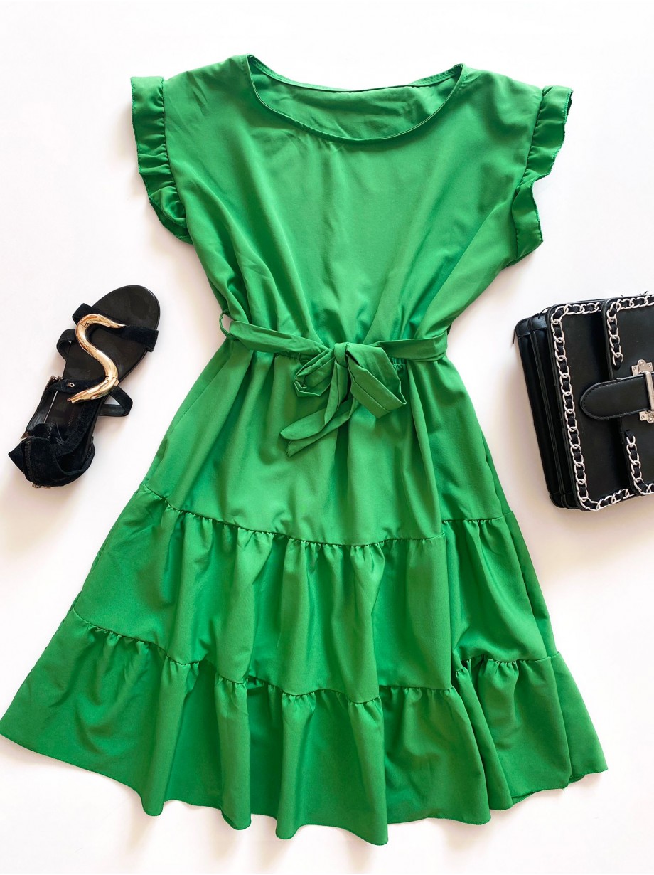 Rochie de zi scurta verde cu volanase la manecute