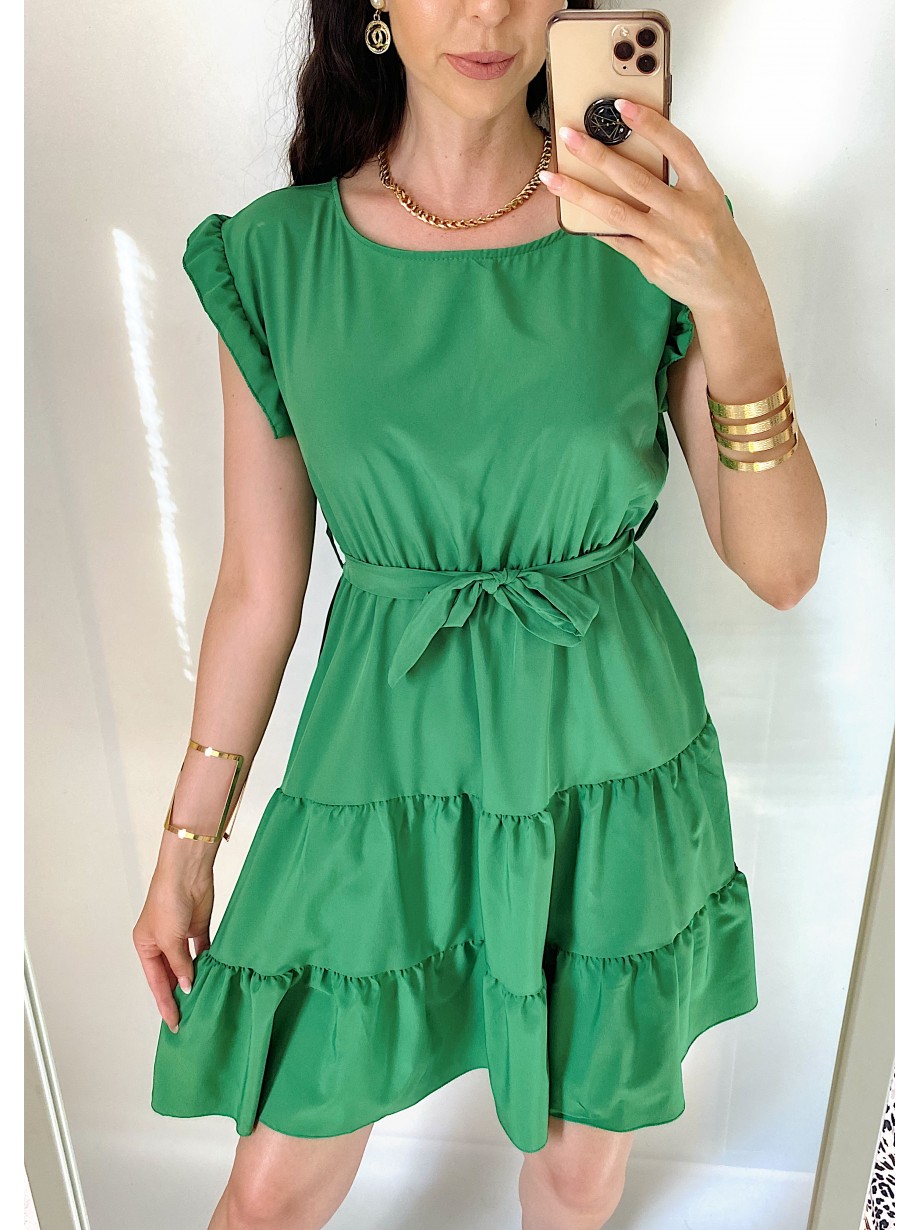 Rochie de zi scurta verde cu volanase la manecute
