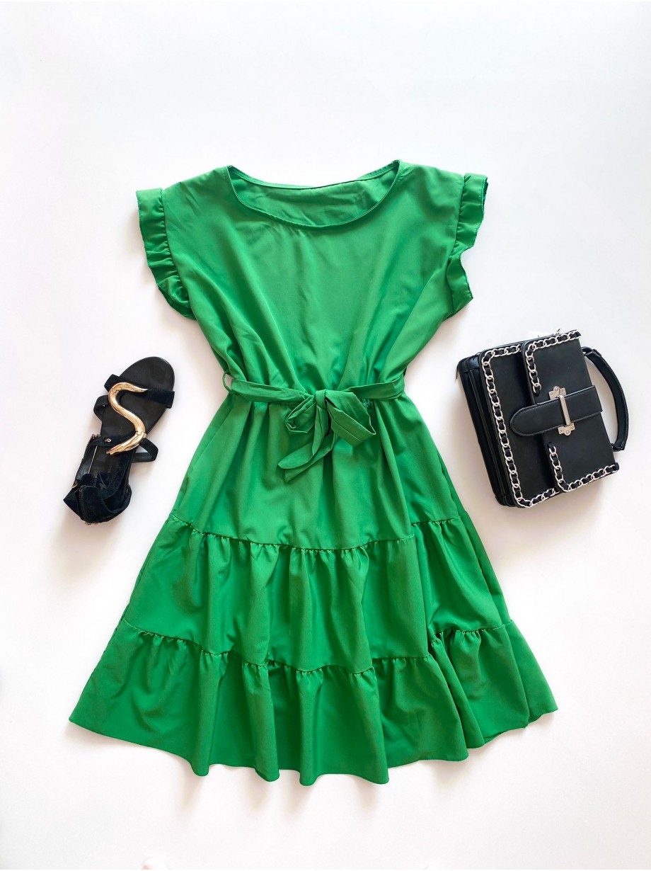 Rochie de zi scurta verde cu volanase la manecute