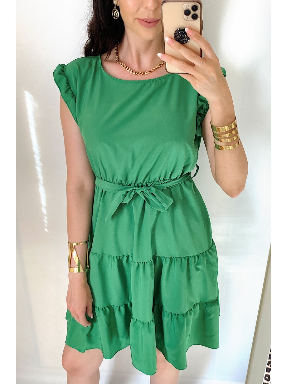 Rochie de zi scurta verde cu volanase la manecute