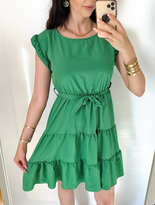 Rochie de zi scurta verde cu volanase la manecute
