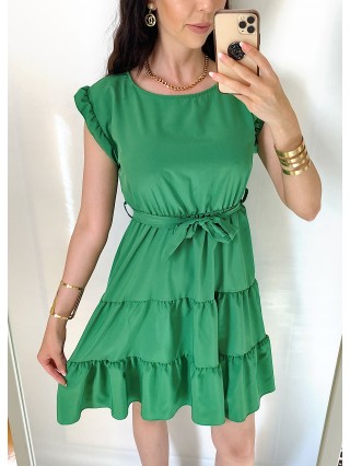 Rochie de zi scurta verde cu volanase la manecute