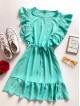 Rochie de zi scurta turcoaz cu volanase la maneci
