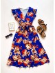Rochie de zi midi albastra cu flori si volanase la manecute