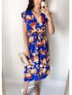 Rochie de zi midi albastra cu flori si volanase la manecute
