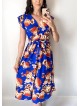 Rochie de zi midi albastra cu flori si volanase la manecute