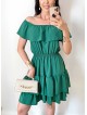 Rochie de zi scurta verde cu volanase pe umeri