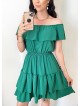 Rochie de zi scurta verde cu volanase pe umeri