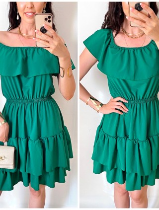 Rochie de zi scurta verde cu volanase pe umeri