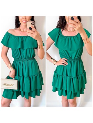 Rochie de zi scurta verde cu volanase pe umeri