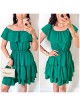 Rochie de zi scurta verde cu volanase pe umeri