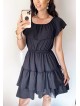 Rochie de zi scurta neagra cu volanase pe umeri