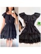 Rochie de zi scurta neagra cu volanase pe umeri