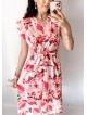Rochie de zi midi roz cu flori si volanase la manecute