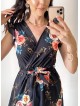 Rochie de zi scurta neagra cu flori si volanase la manecute