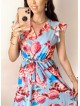 Rochie de zi midi bleo cu flori si volanase la manecute