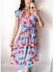Rochie de zi midi bleo cu flori si volanase la manecute