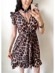 Rochie de zi scurta maro cu imprimeu animal print si volanase la manecute