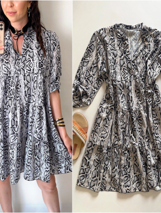 Rochie de zi ieftina lejera gri cu imprimeu snake