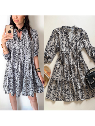 Rochie de zi ieftina lejera gri cu imprimeu snake