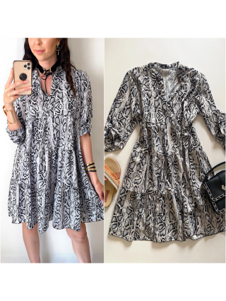 Rochie de zi ieftina lejera gri cu imprimeu snake