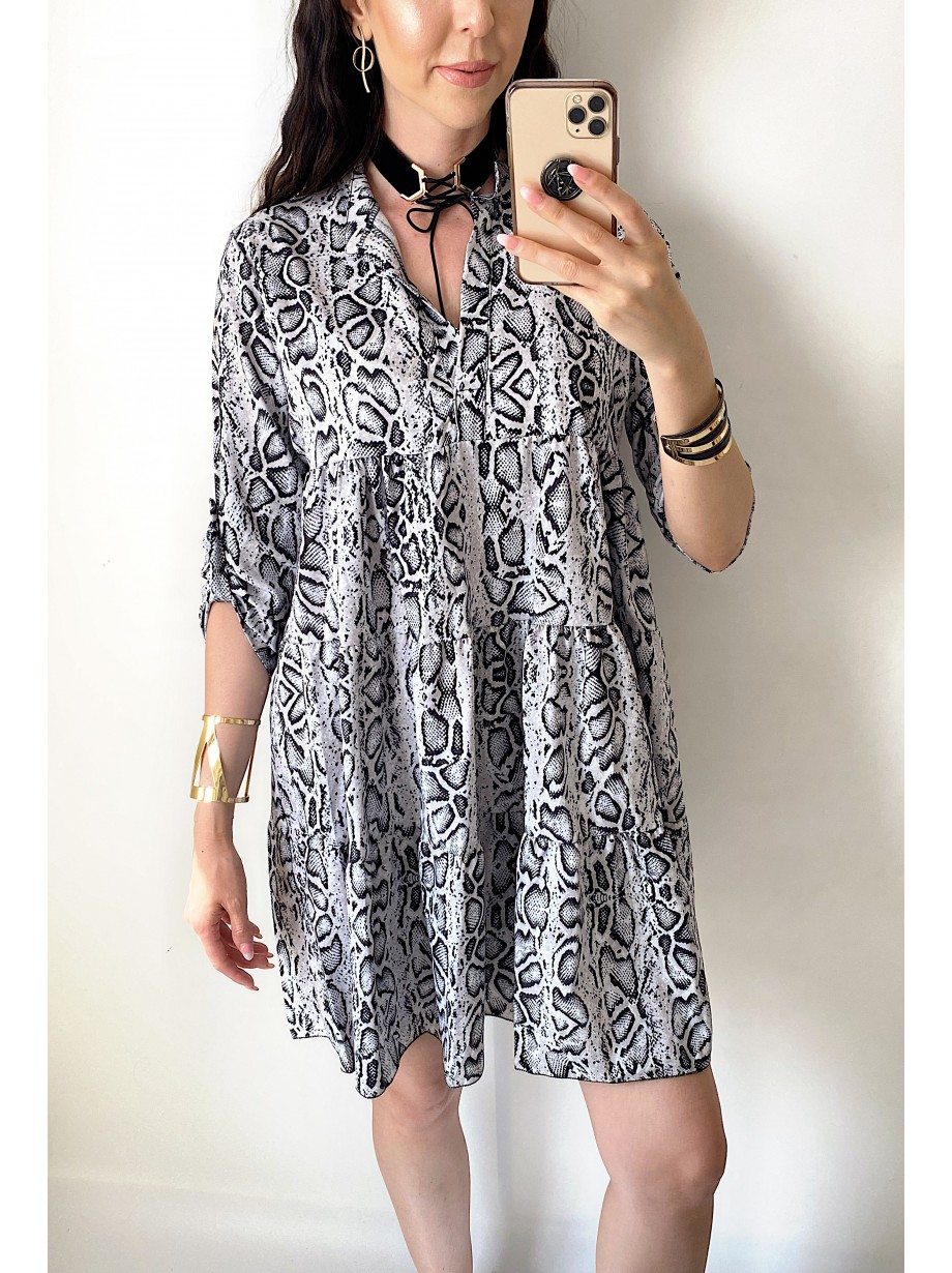 Rochie de zi ieftina lejera gri cu imprimeu snake