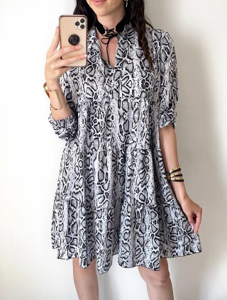 Rochie de zi ieftina lejera gri cu imprimeu snake
