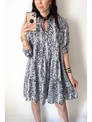 Rochie de zi ieftina lejera gri cu imprimeu snake
