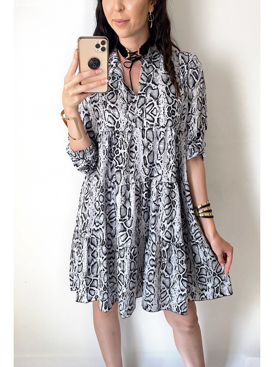 Rochie de zi ieftina lejera gri cu imprimeu snake