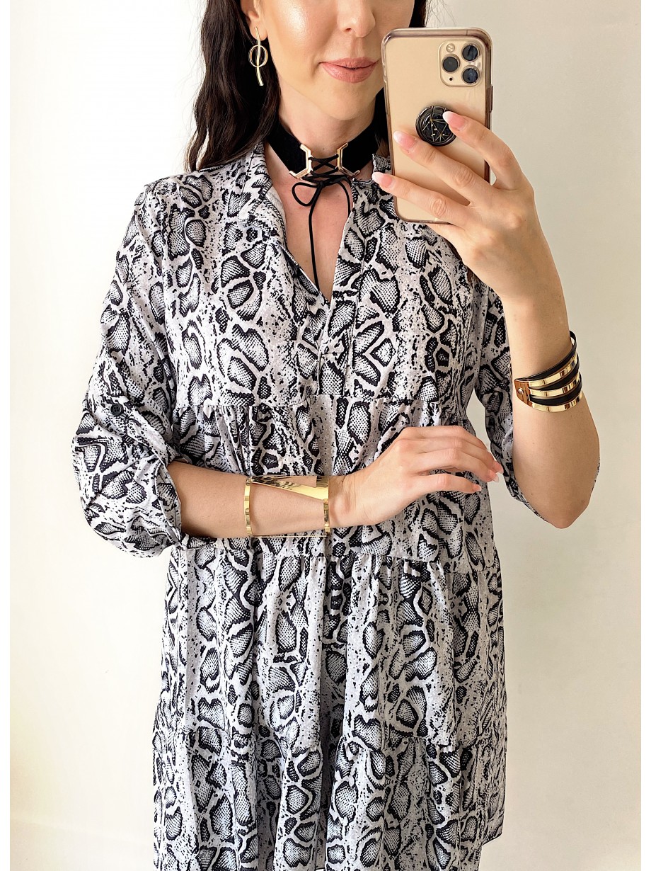 Rochie de zi ieftina lejera gri cu imprimeu snake