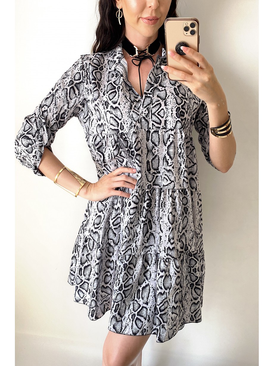 Rochie de zi ieftina lejera gri cu imprimeu snake