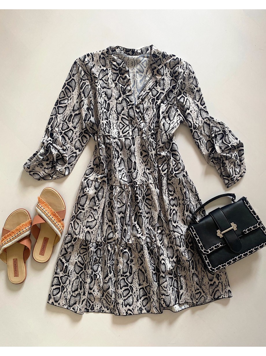 Rochie de zi ieftina lejera gri cu imprimeu snake