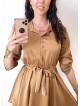 Rochie de zi scurta ieftina tip camasa maro cu nasturi si cordon in talie
