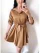 Rochie de zi scurta ieftina tip camasa maro cu nasturi si cordon in talie