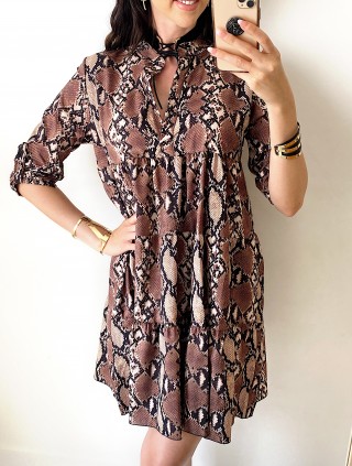 Rochie de zi ieftina lejera maro cu imprimeu snake