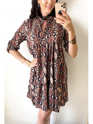 Rochie de zi ieftina lejera maro cu imprimeu snake