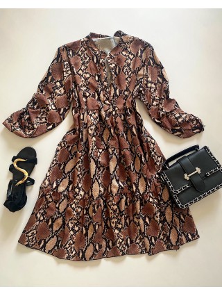 Rochie de zi ieftina lejera maro cu imprimeu snake