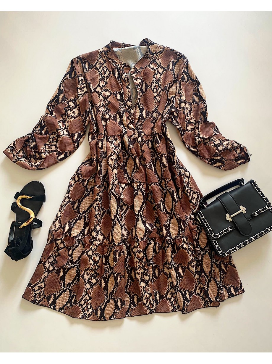 Rochie de zi ieftina lejera maro cu imprimeu snake