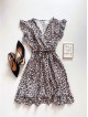 Rochie de zi scurta alba cu imprimeu animal print si volanase la manecute