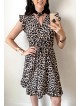 Rochie de zi scurta crem cu imprimeu animal print si volanase la manecute