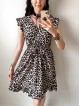 Rochie de zi scurta crem cu imprimeu animal print si volanase la manecute