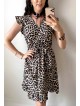 Rochie de zi scurta crem cu imprimeu animal print si volanase la manecute