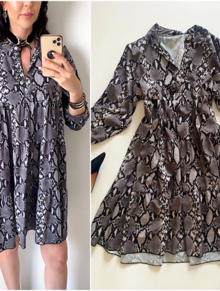 Rochie de zi ieftina lejera gri inchis cu imprimeu snake