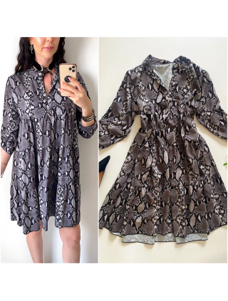 Rochie de zi ieftina lejera gri inchis cu imprimeu snake