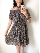 Rochie de zi ieftina maro cu imprimeu animal print si umerii goi