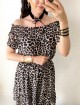 Rochie de zi ieftina maro cu imprimeu animal print si umerii goi